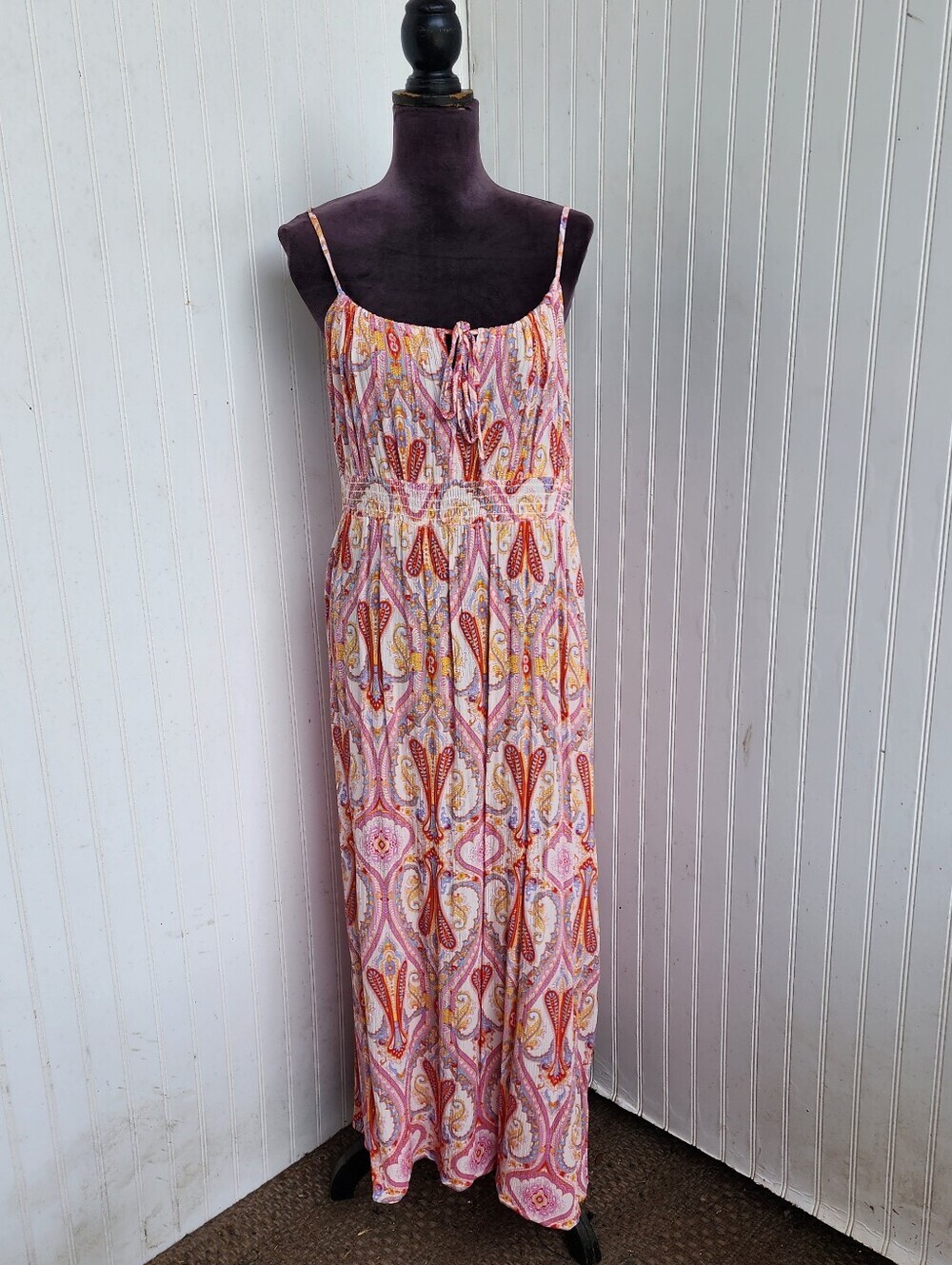 Primark Cares Womens Pink Orange Paisley Floral Tiered Maxi Dress Boho Summer 16